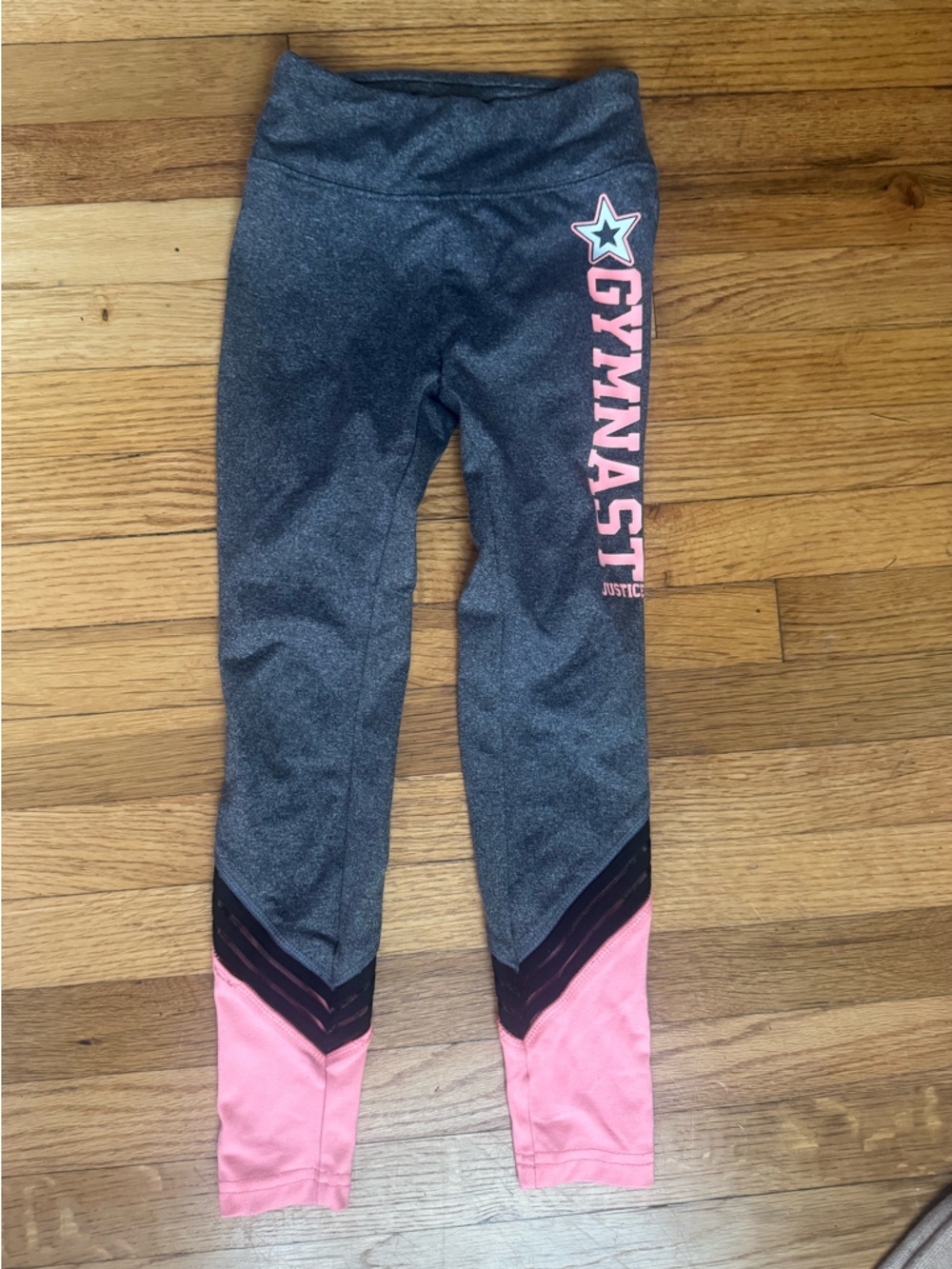 Justice Gray & Pink Gymnast Graphic Leggings
